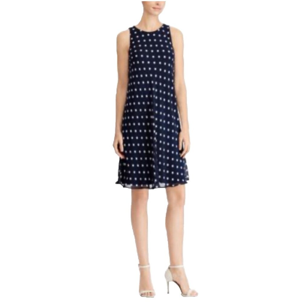 Ralph Lauren Shift Dress 6 Blue White Polka Dot Flowy Sleeveless NEW
